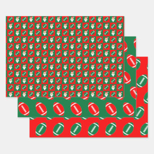 Feuille De Papier Cadeau Football Rouge et Vert et Père Noël à Noël