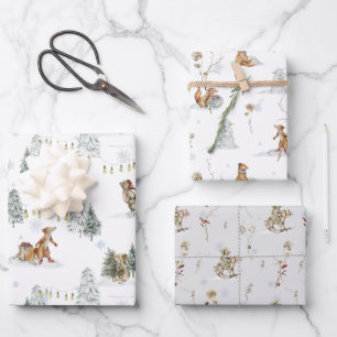 Feuille De Papier Cadeau Forêt Boisée Hiver Noël