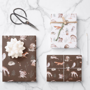 Feuille De Papier Cadeau Forêt boisée rustique Animaux bébé