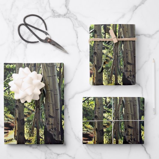 Feuille De Papier Cadeau Forêt d'arbres d'Aspens (Recto)