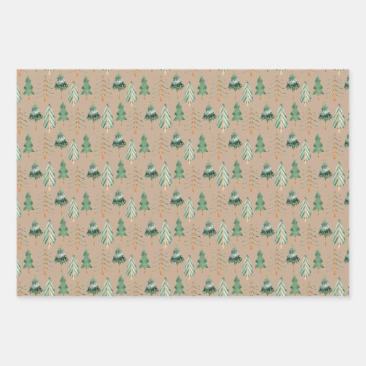 Feuille De Papier Cadeau Forêt d'arbres de Noël (Devant)