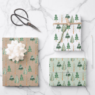 Feuille De Papier Cadeau Forêt d'arbres de Noël