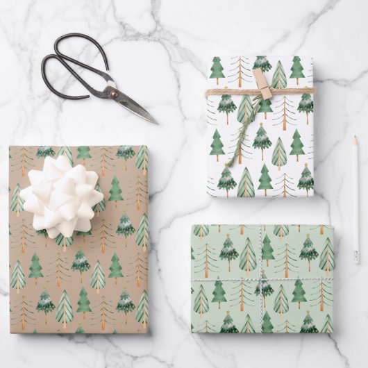 Feuille De Papier Cadeau Forêt d'arbres de Noël (Recto)