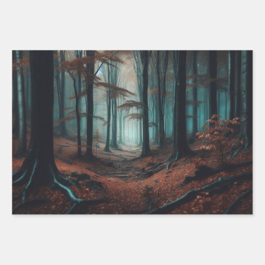 Feuille De Papier Cadeau Forêt d'automne Moody Woods Découpage (Devant 3)