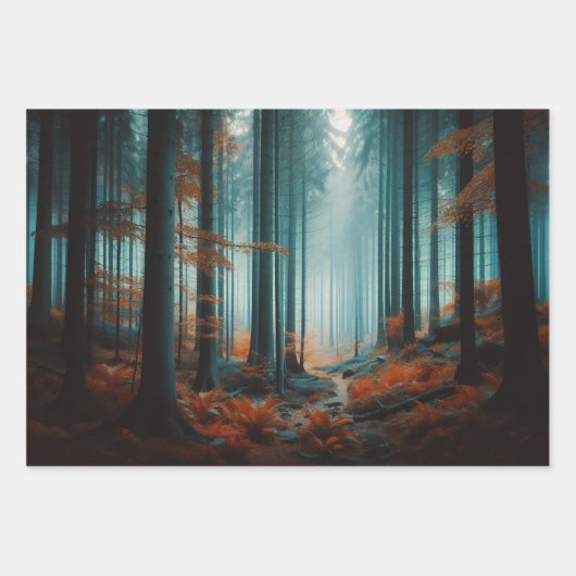 Feuille De Papier Cadeau Forêt d'automne Moody Woods Découpage (Devant 2)