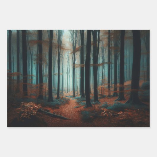 Feuille De Papier Cadeau Forêt d'automne Moody Woods Découpage (Devant)