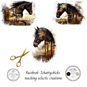 Feuille De Papier Cadeau Forêt de chevaux Double Exposition Découpage