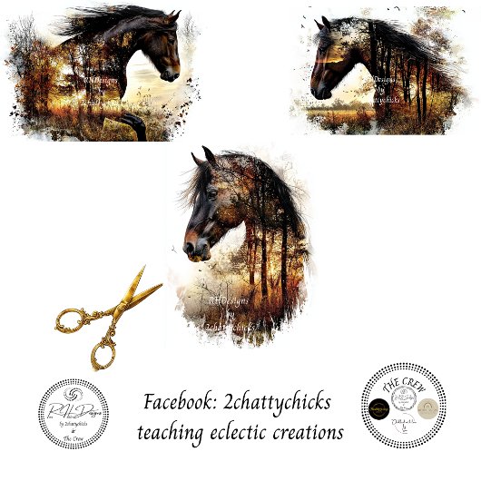 Feuille De Papier Cadeau Forêt de chevaux Double Exposition Découpage