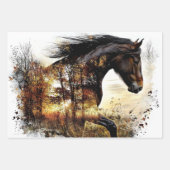 Feuille De Papier Cadeau Forêt de chevaux Double Exposition Découpage (Devant 3)