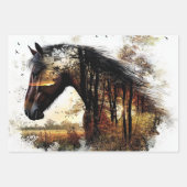 Feuille De Papier Cadeau Forêt de chevaux Double Exposition Découpage (Devant 2)