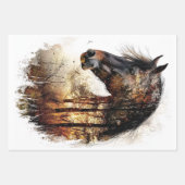 Feuille De Papier Cadeau Forêt de chevaux Double Exposition Découpage (Devant)