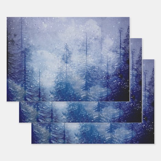 Feuille De Papier Cadeau Forêt de pins d'hiver (Lot)