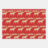 Feuille De Papier Cadeau Forêt D'Épinette De Bois D'Or Sur Rouge (Devant)