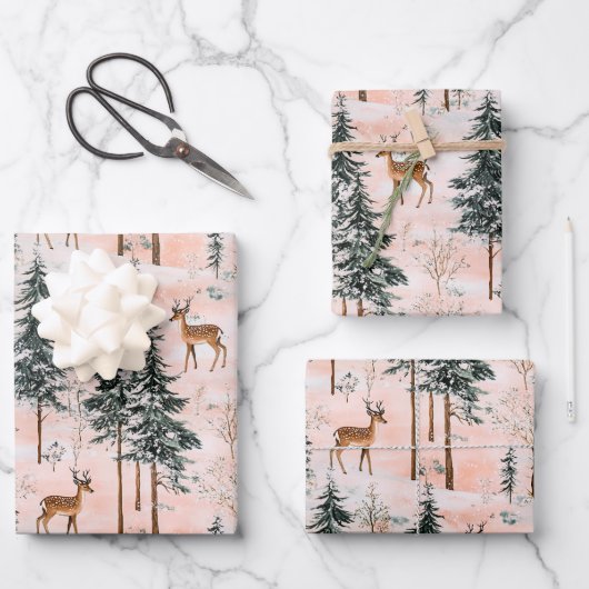 Feuille De Papier Cadeau Forêt d'hiver enchantée (Recto)