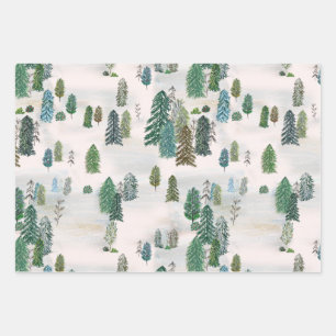 Feuille De Papier Cadeau Forêt d'hiver enchantée