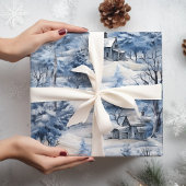 Feuille De Papier Cadeau Forêt d'hiver et Noël de la grange