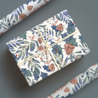 Feuille De Papier Cadeau Forêt d'hiver rustique moderne Pins botaniques