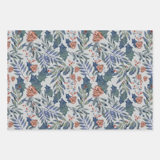 Feuille De Papier Cadeau Forêt d'hiver rustique moderne Pins botaniques (Devant 2)