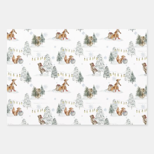 Feuille De Papier Cadeau Forêt forestière hiver | Noël (Devant)