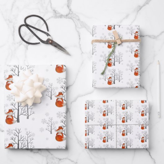 Feuille De Papier Cadeau Forêt Foxy Winter (Recto)