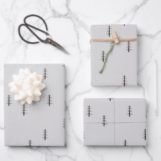 Feuille De Papier Cadeau Forêt minimaliste sur fond gris clair