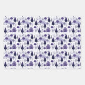 Feuille De Papier Cadeau Forêt neigeuse Noël pourpre (Devant)