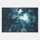 Feuille De Papier Cadeau Forêt nocturne enchanteresse avec Pleine lune (Devant)
