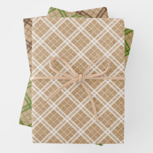 Feuille De Papier Cadeau Forêt Vert Blanc Tartan Faux Rustique Brown Kraft