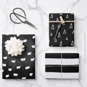 Feuille De Papier Cadeau Forme gribouillée noir blanc délavé