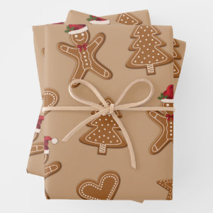 Feuille De Papier Cadeau Formes de biscuits de Noël en pain d'épices sur fo