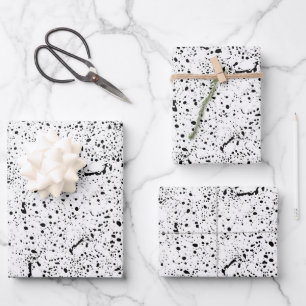 Feuille De Papier Cadeau Formes de fractionnement noir et blanc motif
