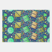 Feuille De Papier Cadeau Formes géométriques Bleu Blanc Noir (Devant 2)