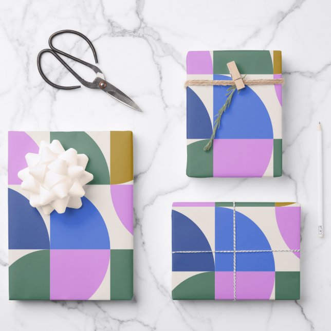 Feuille De Papier Cadeau Formes géométriques modernes et colorées Motif Ble (Front)