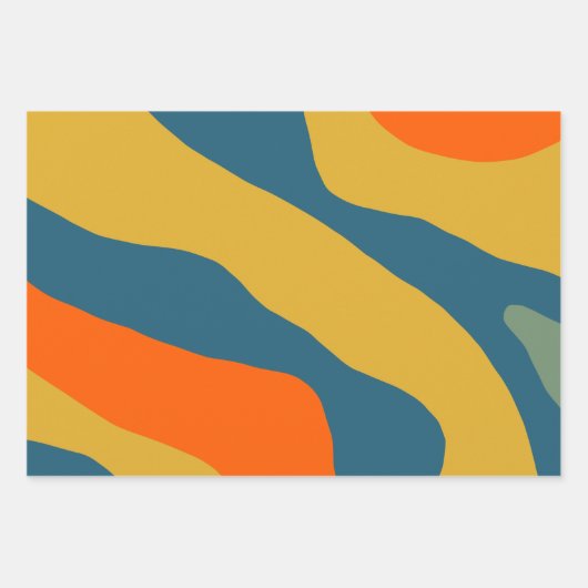 Feuille De Papier Cadeau Formes organiques Boho Motif moutarde Orange Bleu (Devant)