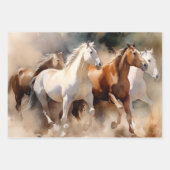 Feuille De Papier Cadeau "Four Galloping Mustangs" Aquarelle Occidentale Du (Devant 3)