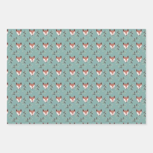 Feuille De Papier Cadeau Fox et baies en turquoise (Devant)