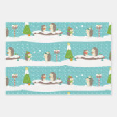 Feuille De Papier Cadeau Fox Hedgehog et Penguin Noël Motif (Devant 3)