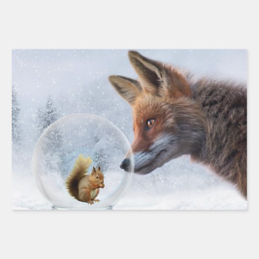 Feuille De Papier Cadeau Fox Squirrel Winter Snow Globe (Devant)