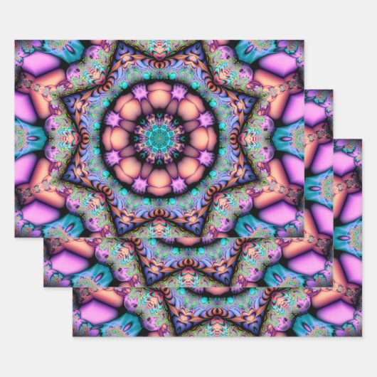 Feuille De Papier Cadeau Fractal Mandala Floral Psychedelic (Lot)