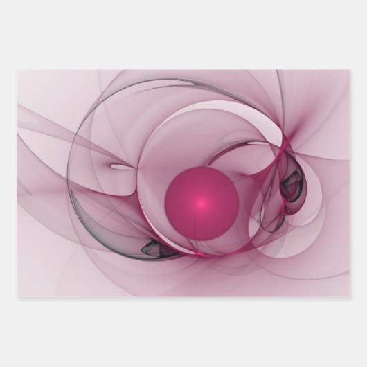 Feuille De Papier Cadeau Fractal, moderne Berry Abstrait Art rose (Devant 3)