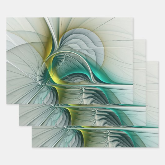 Feuille De Papier Cadeau Fractale turquoise sarcelle dorée abstraite hypnot (Lot)