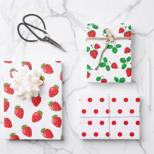 Feuille De Papier Cadeau Fraise à thème 3 pièces