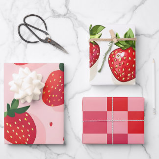 Feuille De Papier Cadeau Fraise douce d'été