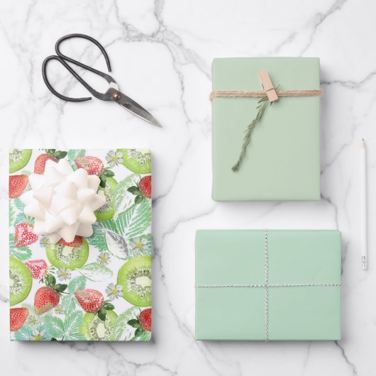 Feuille De Papier Cadeau Fraise et kiwi. (Recto)