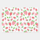 Feuille De Papier Cadeau Fraise vert Aquarelle Anniversaire (Devant)