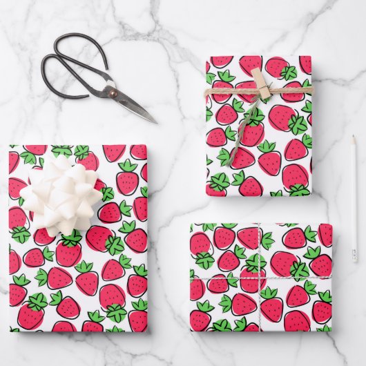 Feuille De Papier Cadeau Fraises (Recto)