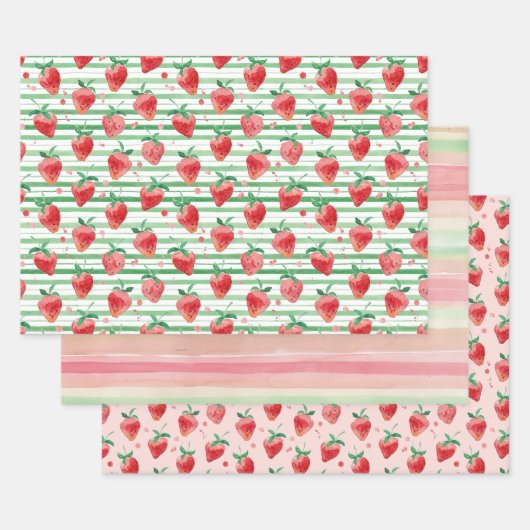 Feuille De Papier Cadeau Fraises (Lot)
