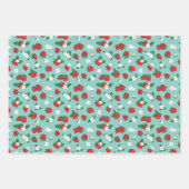 Feuille De Papier Cadeau Fraises Bleues Bleues Douces Fleurs Blanches Motif (Devant)