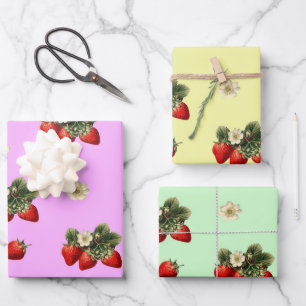 Feuille De Papier Cadeau Fraises mignonnes Pink Jaune Vert pastels