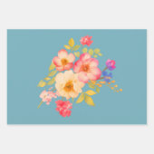 Feuille De Papier Cadeau Frame with Roses, Wedding style on retro blue (Devant 3)